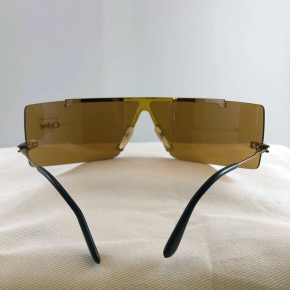 Chloe NWT Rare Vintage Shield Wrap Sunglasses Brown Metal Frame Phoebe Philo Era - Picture 6 of 11